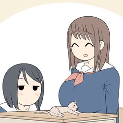 This is a pixiv picture whose title is 教室に迷い込んできた猫が寝てしまい動けなくなった女の子.