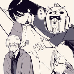 This is a pixiv picture whose title is 百合に微笑むガンダム.