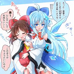 This is a pixiv picture whose title is 霊夢さんとロングチルノちゃん.