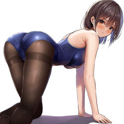 This is a pixiv picture whose title is スク水＋タイツ着てくれた！.