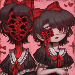 This is a pixiv picture whose title is 緋眼と曖化粧.