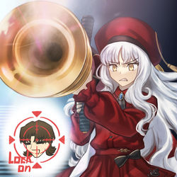 This is a pixiv picture whose title is 法廷の検事にゴッドバズーカをお見舞いするカレン.