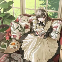 This is a pixiv picture whose title is 紅茶と物語と陽光と.