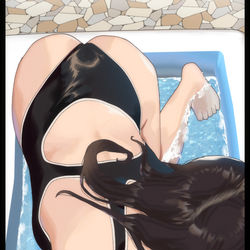 This is a pixiv picture whose title is ビニールプールでぴちゃぴちゃお姉さん.
