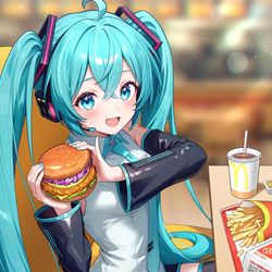This is a pixiv picture whose title is Miku McDonalds.