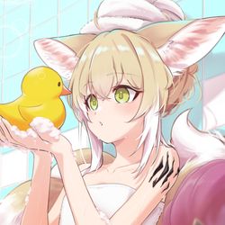 This is a pixiv picture whose title is 🫧🧽🦆🦊.