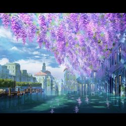 This is a pixiv picture whose title is 水路の藤棚.