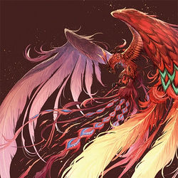 This is a pixiv picture whose title is 【お仕事】MTG×FF「火の召喚獣、フェニックス」.