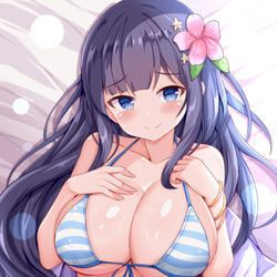 This is a pixiv picture whose title is 縞ビキニみすみん.