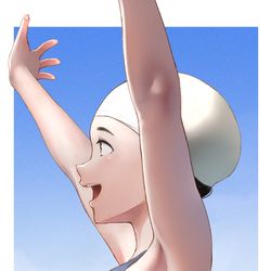 This is a pixiv picture whose title is 先日描いた競泳水着女子の日常その②.