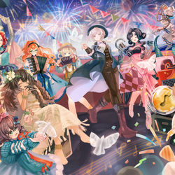 This is a pixiv picture whose title is 1.5周年おめでとう～～～！！！！！✨🎶🪗🎻🎤🎼🎶✨.