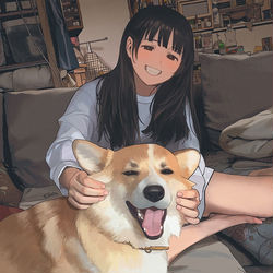 This is a pixiv picture whose title is 犬はいたずらしても一緒に楽しんでくれる.