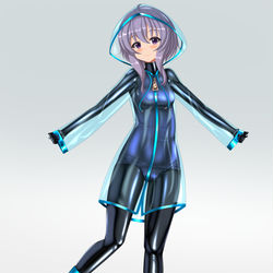 This is a pixiv picture whose title is スク水×ラバースーツ×レインコート娘！.