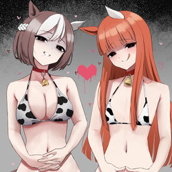 This is a pixiv picture whose title is 『skeb』　スぺとスズカ（牛柄ビキニ）.
