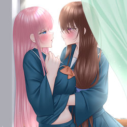 This is a pixiv picture whose title is 先輩と後輩ちゃん「可愛い過ぎるのがいけないんだからね？」.