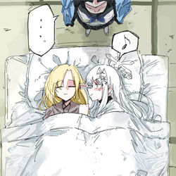 This is a pixiv picture whose title is 昏睡してるアヤメの隣で添い寝してそうなナグサ.