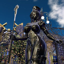 This is a pixiv picture whose title is Latex Mage Nun.