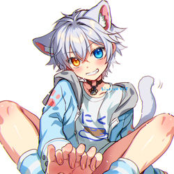 This is a pixiv picture whose title is 「どこみてんの？」.