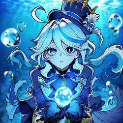 This is a pixiv picture whose title is フリーナ Furina underwater 💙.