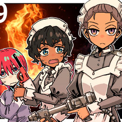 This is a pixiv picture whose title is 炎属性武器を持ったカンチャナとヴァーニとマチュ.