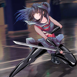 This is a pixiv picture whose title is 【JK忍者】地下駐車場任務【鴉-karasu-】.