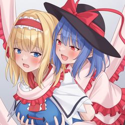 This is a pixiv picture whose title is 衣玖さんに揉まれるアリス.