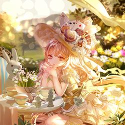 This is a pixiv picture whose title is 不思議の国のお茶会魔女🐰.