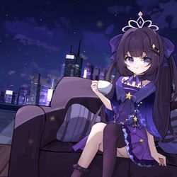 This is a pixiv picture whose title is 夜晚的萱萱.