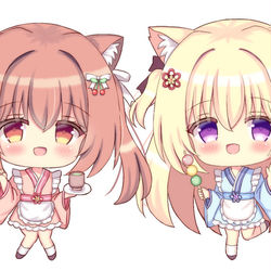 This is a pixiv picture whose title is 🍵🐱🦊🍡.
