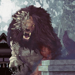 This is a pixiv picture whose title is 獅子と狛犬.
