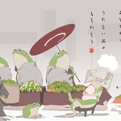 This is a pixiv picture whose title is 蛙の市場.