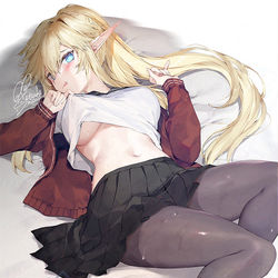 This is a pixiv picture whose title is 濡れた制服とポニーテール.