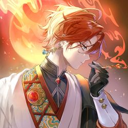 This is a pixiv picture whose title is 月と炎.