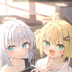 This is a pixiv picture whose title is 放課後の猫山さんと砂糖さん~ 💙 💛.