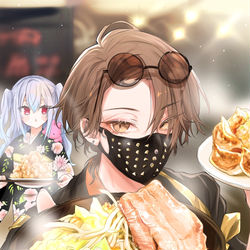 This is a pixiv picture whose title is #にじそうさく10　推しと食べ物さえあらば③　サンプル.