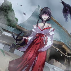 This is a pixiv picture whose title is 巫女ゾンビ娘.