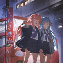 This is a pixiv picture whose title is たこやきを買う姉妹ちゃん.