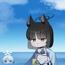 This is a pixiv picture whose title is 수영복 키쿄와 나구삼각.