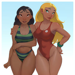 This is a pixiv picture whose title is Nani and lifeguard girl.
