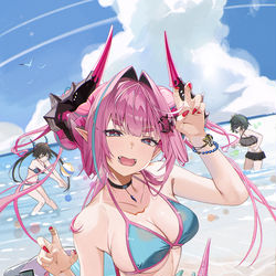 This is a pixiv picture whose title is 沙滩、泳装、与恶龙咆哮！.