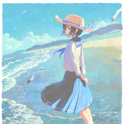 This is a pixiv picture whose title is 波打ち際.