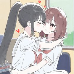 This is a pixiv picture whose title is 百合キス×３.