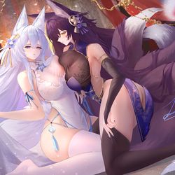 This is a pixiv picture whose title is 夜も我も、このまま.