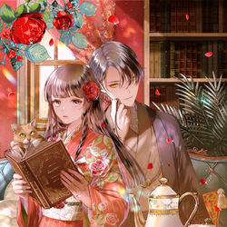 This is a pixiv picture whose title is 人見知り乙女と鬼の婚約者.