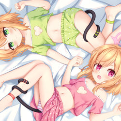 This is a pixiv picture whose title is 画了可爱的睡衣小桃和小绿！.