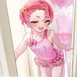 This is a pixiv picture whose title is メスガキ男の娘水着試着.