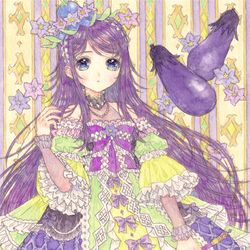 This is a pixiv picture whose title is なすをイメージした女の子.