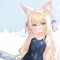 This is a pixiv picture whose title is スク水けもみみエルフちゃん.
