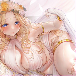 This is a pixiv picture whose title is 「森の泉の女神様のヒーリング耳かき」.