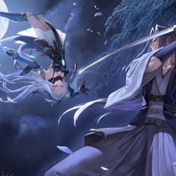 This is a pixiv picture whose title is 鏡流vs佐々木小次郎～スタレｘFateコラボ～.